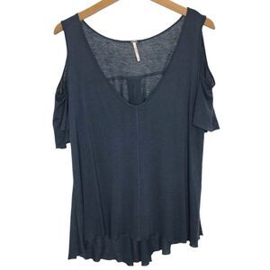 Free People Navy Cold Shoulder Top Boho Casual Size Small